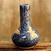 Celadon vase, 'Ocean Butterflies' - Glazed Celadon Vase Crafted by Hand in Thailand