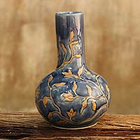 Celadon vase, 'Lake Blooms' - Classic Thai Blue Glazed Celadon Vase Crafted by Hand