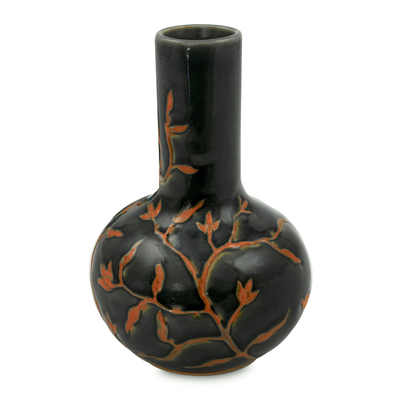 Hand Crafted Dark Green Glazed Celadon Vase