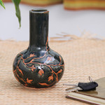 Celadon ceramic vase, 'Forest Blooms' - Hand Crafted Dark Green Glazed Celadon Vase