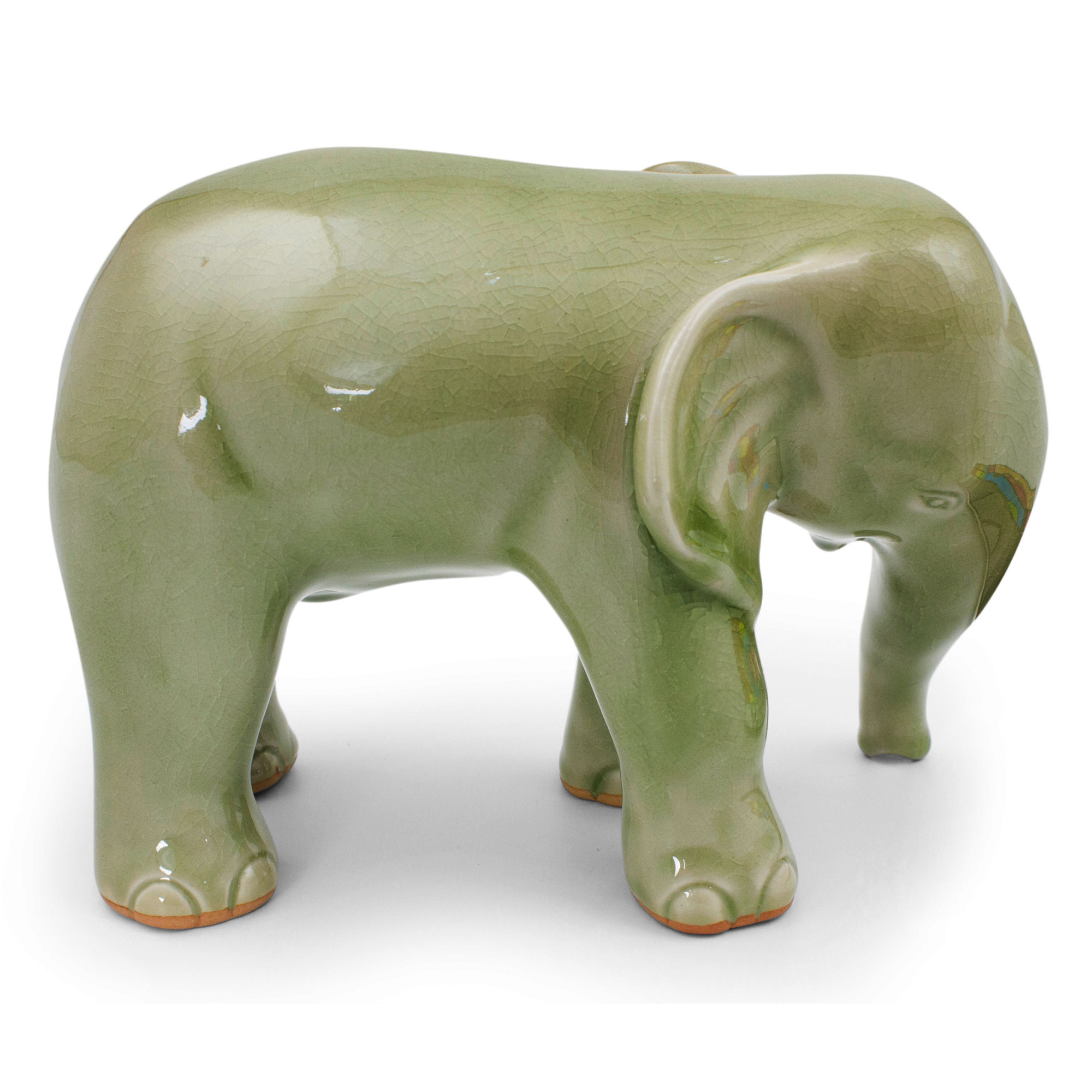 Celadon Ceramic Figurine from Thailand - Wandering Elephant | NOVICA