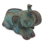 Ceramic tealight holder, 'Reclining Turquoise Elephant' - Celadon Ceramic Tea Light Holder from Thailand