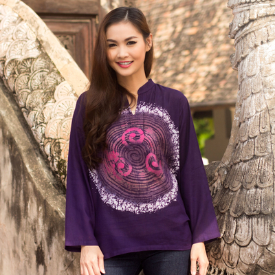 Cotton batik tunic, Thai Magic in Purple