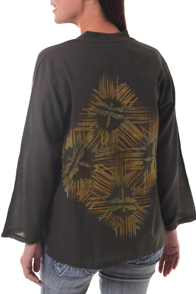 Cotton batik tunic, 'Thai Forest Wind' - Women's Olive Green Cotton Batik Tunic