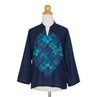 Túnica batik de algodón - Blusa túnica de manga larga de algodón batik hecha a mano
