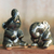 Celadon ceramic statuettes, 'Happy Dark Green Elephants' (pair) - Handcrafted Dark Green Celadon Ceramic Elephants (Pair) (image 2) thumbail