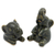 Celadon ceramic statuettes, 'Happy Dark Green Elephants' (pair) - Handcrafted Dark Green Celadon Ceramic Elephants (Pair) thumbail