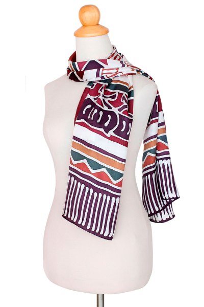 Silk batik scarf, 'Uniquely Purple Lanna' - Batik Silk Scarf Hand Made in Thailand