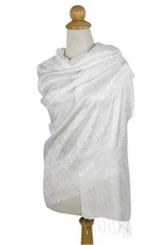 Rayon and silk blend shawl, 'Mandarin Snow' - White Floral Brocade Shawl