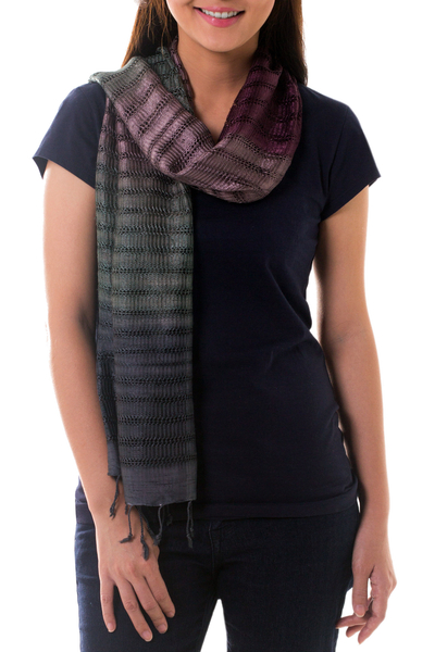 Silk scarf, 'Teal Evolution' - Teal and Rose Tie Dye Silk Scarf