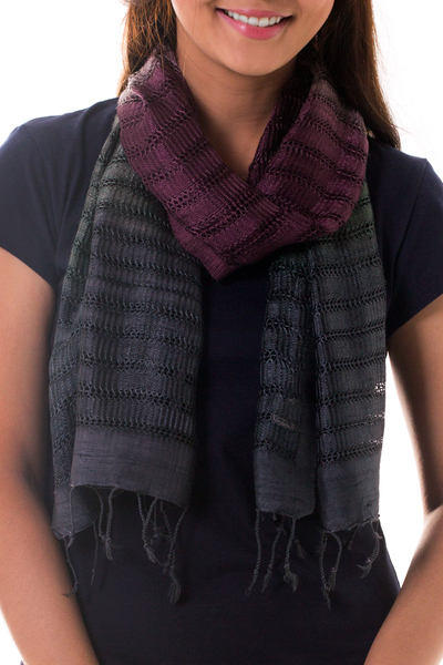 Silk scarf, 'Teal Evolution' - Teal and Rose Tie Dye Silk Scarf