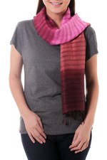 Silk scarf, 'Wine Evolution' - Handmade Pink and Burgundy Tie Dye Silk Scarf