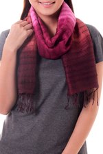 Silk scarf, 'Wine Evolution' - Handmade Pink and Burgundy Tie Dye Silk Scarf