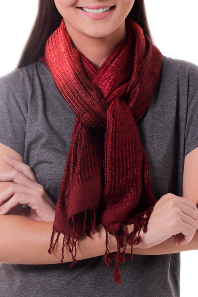 Silk scarf, 'Scarlet Evolution' - Red Ombre Tie Dye Silk Scarf