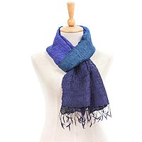 Silk scarf, 'Blues Evolution' - Blue and Purple Tie Dye Thai Silk Scarf