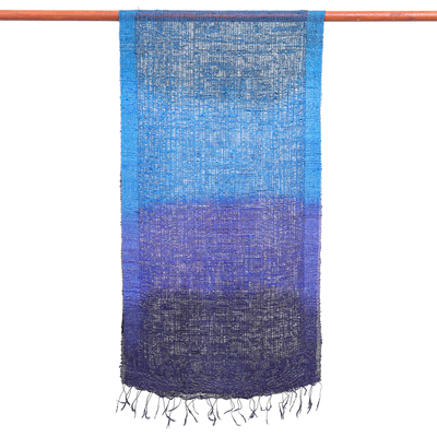 Silk scarf, 'Blues Evolution' - Blue and Purple Tie Dye Thai Silk Scarf