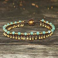 Brass anklet, 'Blue Dancer'