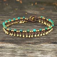 Brass anklet, 'Green Dancer' - Brass Anklet Green Serpentine Artisan Crafted Jewelry