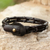 Men's leather wristband bracelet, 'Night World' - Handcrafted Black Braided Leather Bracelet for Men