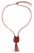 Cotton macrame pendant necklace, 'Scarlet Owl' - Red Cotton Macrame Owl Necklace thumbail