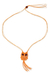 Cotton macrame pendant necklace, 'Orange Owl' - Orange Cotton Macrame Owl Necklace (image 2a) thumbail