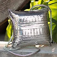 Sterling silver plated shoulder bag, 'Thai Weavings' - Silver Plated Petite Woven Shoulder Bag