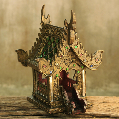 Casa de espíritu de madera - Escultura de la casa del espíritu budista hecha a mano