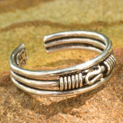 Sterling silver toe ring, 'Origins' - Toe Ring in Sterling Silver Thai Artisan Jewelry