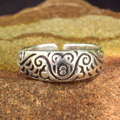 Sterling silver toe ring, 'Monkey Walk' - Toe Ring in Sterling Silver Thai Artisan Jewelry