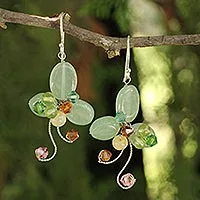 Pendientes florales de aventurina - Pendientes verdes de piedras preciosas Múltiple Joyería artesanal tailandesa