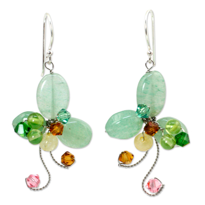 Aventurine floral earrings, 'Glistening Clover' - Multi-gemstone Green Earrings Thai Artisan Jewelry