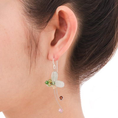 Aventurine floral earrings, 'Glistening Clover' - Multi-gemstone Green Earrings Thai Artisan Jewellery