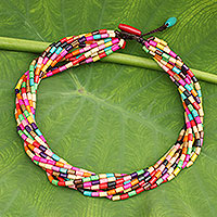Collar torsade de madera, 'Phuket Belle' - Collar artesanal con cuentas de madera en colores del arco iris