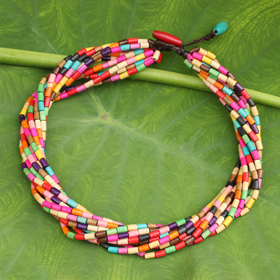 Wood torsade necklace, 'Phuket Belle' - Artisan Crafted Wood Beaded Necklace in Rainbow Colors