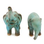Ceramic figurines, 'Thai Greetings' (pair) - Artisan Crafted Ceramic Figurines Blue Elephants (pair)