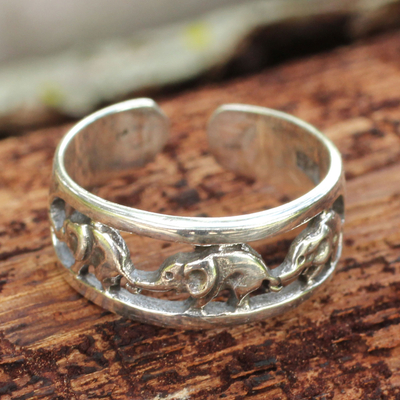 One Size NOVICA .925 Sterling Silver Animal Themed Adjustable Toe Ring Elephant Walk