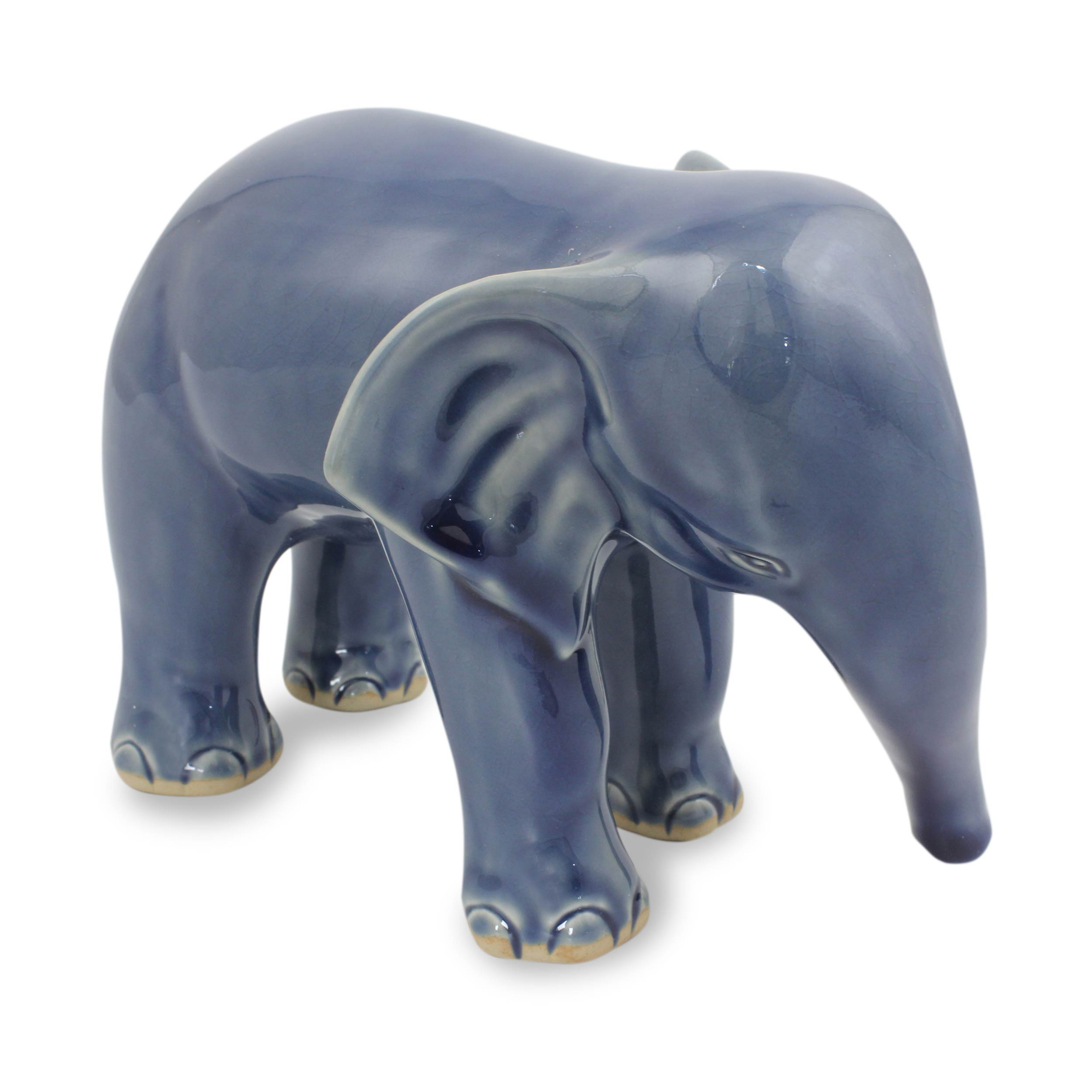 Celadon Ceramic Figurine from Thailand - Wandering Blue Elephant | NOVICA