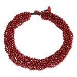 Wood torsade necklace, 'Bangkok Belle' - Red Torsade Necklace Wood Beaded Jewelry