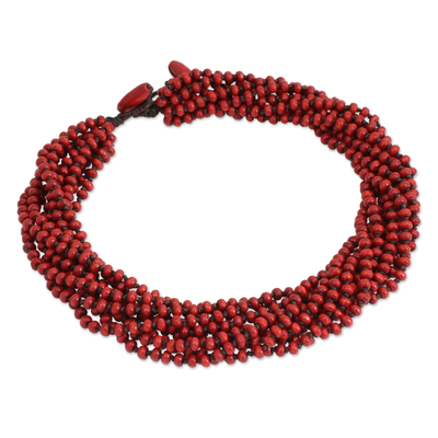 Wood torsade necklace, 'Bangkok Belle' - Red Torsade Necklace Wood Beaded Jewellery