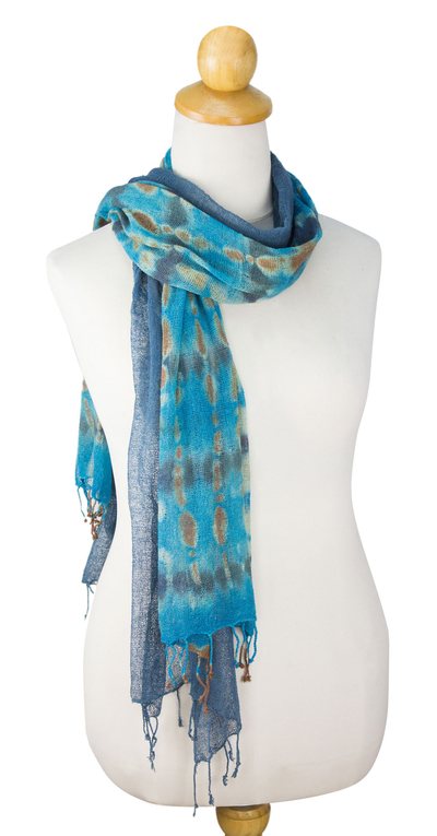 Silk scarves, 'Turquoise Polka Dots' (pair) - Women's Scarves Hand Spun Silk (pair)