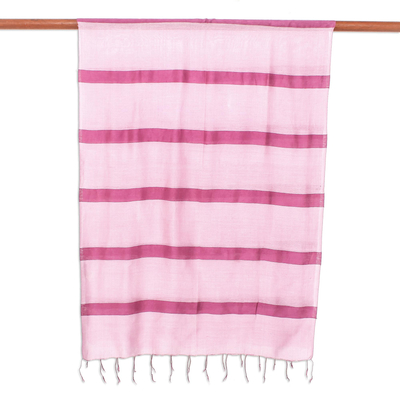 Silk blend scarf, 'Rose Harmony' - Handwoven Pink Rayon and Silk Scarf