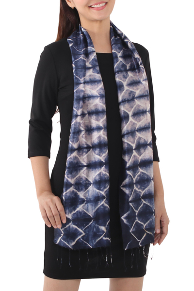 Silk scarf, 'Sapphire Mystique' - Silk Scarf from Thailand