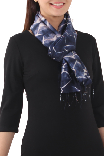 Silk scarf, 'Sapphire Mystique' - Silk Scarf from Thailand