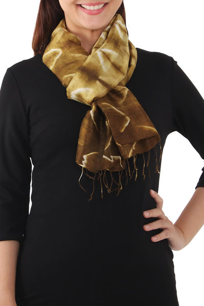 Silk scarf, 'Olive Mystique' - Silk Tie Dye Scarf from Thailand