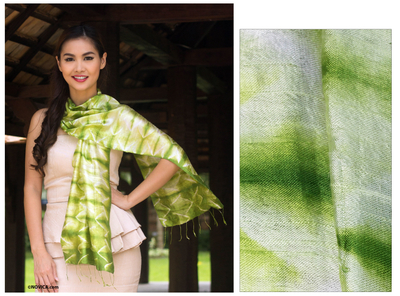 Silk scarf, 'Verdant Mystique' - Silk Tie Dye Scarf from Thailand