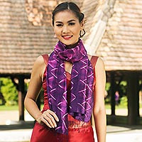 Silk scarf, 'Amethyst Mystique' - Silk Tie Dye Scarf from Thailand