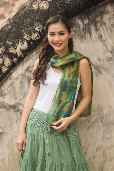 Silk scarf, Green Thai River