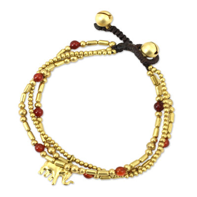 Karneol Perlen Armband "Thai Elephant Charm" - Perlen-Armband aus Karneol und Messing