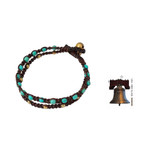 Brass braided bracelet, 'Aqua Boho Chic' - Brass Bracelet Turquoise-color Gems Braided Jewelry