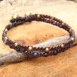 Lapis lazuli braided bracelet, 'Blue Boho Chic' - Brass Bracelet Lapis Lazuli Braided Jewelry